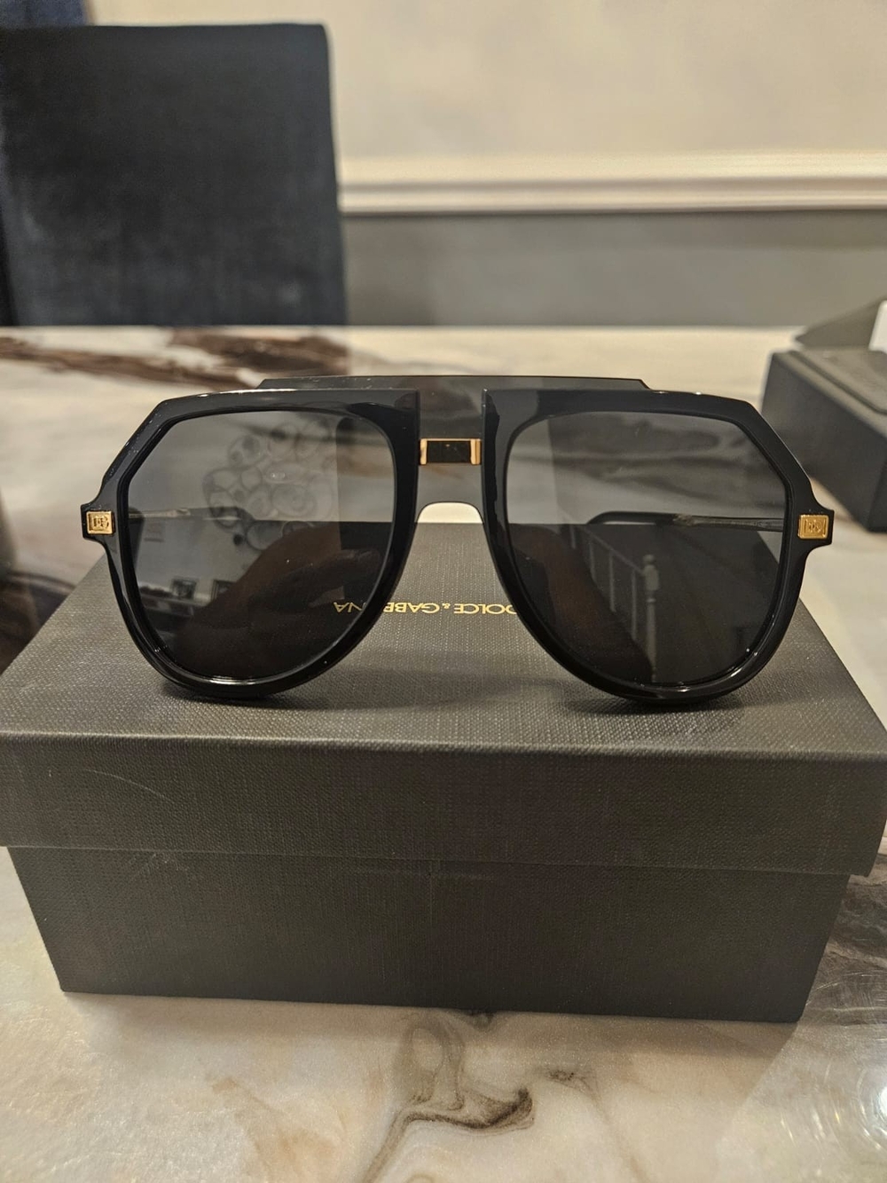 Dolce & Gabbana Black and Gold Aviator Sunglasses